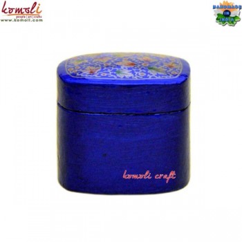 Novelty Blue Floral Square Custom Painted Paper Mache Keepsake Utility Box