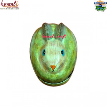 Tiny Bunny Rabbit Ready to Jump - Handmade Paper Mache Rabbit Shaped Easter Egg Box