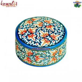 Emblazon Blue And Orange Floral Papier Mache Keepsake Box (3'' x 3'' Inch)