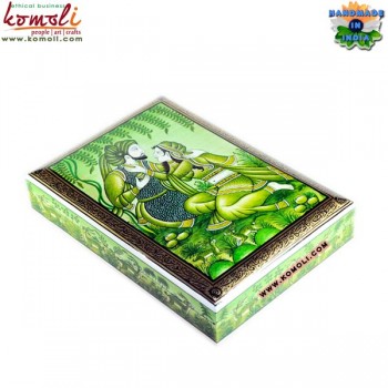 Depiction of Epical Story of Laila and Majnu - Green Ummeri Khayaam Hand Painted Box