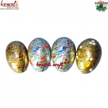 Birds on Tree - Hand Painted Decorative Wooden Glittering Easter Theme Eggs - Customized Colors