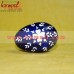 Navy Blue Simple Floral Pattern Hand Painted Decorative Wooden Easter Eggs