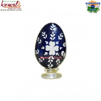 Navy Blue Simple Floral Pattern Hand Painted Decorative Wooden Easter Eggs