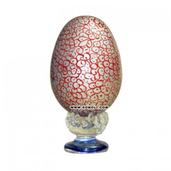 Camouflage Pattern On Silver and Red Hand Painted Decorative Wooden Easter Eggs