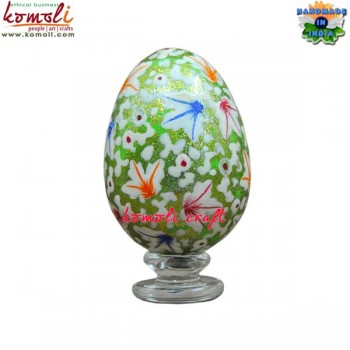 Glittered Easter Egg - Chinar Pattern Hand Painted Decorative Wooden Easter Egg