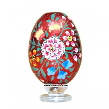 Glittered Hand Painted Red Floral Pattern of Wooden Decorative Easter Decoration Egg