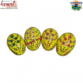 Hand Painted Multi-Color Flower Pattern on Yellow Base - Wooden Easter Eggs