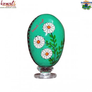 Simple Floral Hand Painted Pattern on Green Base - Decorative Wooden Easter Eggs