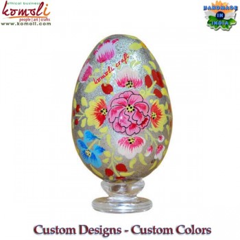 Silver Color Glittering Hand Painted Decorative Wooden Easter Egg Decoration Gifts