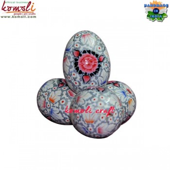 Hand Painted Floral Pattern on White Base - Decorative Wooden Easter Eggs