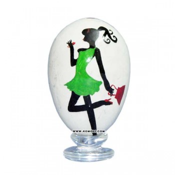 Shopping Girls - Hand Painted White Easter Egg, Wooden Decorative Easter Eggs