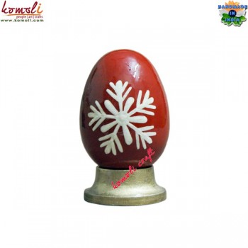 Snow Flake on Red Base - Recycled Hand Painted Decorative Wooden Easter Egg