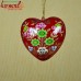 Upcycled Ecofriendly Red Heart Handpainted Paper Mache X-mas Hanging Ornament Decoration