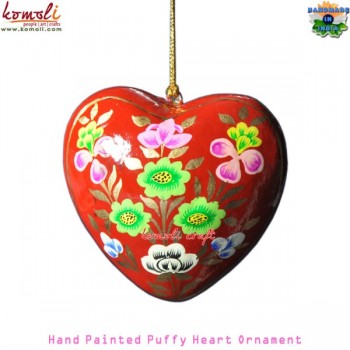 Upcycled Ecofriendly Red Heart Handpainted Paper Mache X-mas Hanging Ornament Decoration