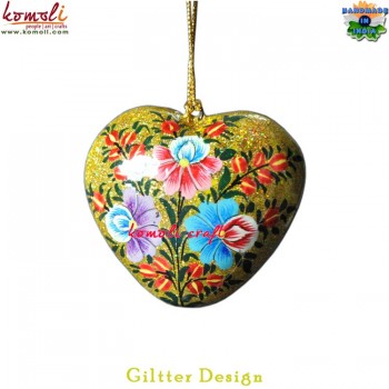 Green Heart Hand Painted Recycled Paper Mache X-mas Decoration Hanging Ornaments