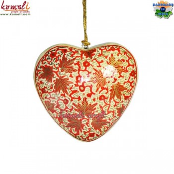 Holiday Decoration Christmas Tree - Red Hand Painted Paper Mache Puffy Heart