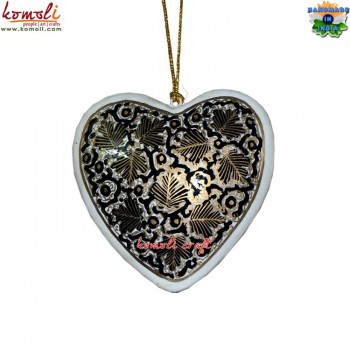 Black Chinar Leaf Design Holiday Decoration Paper Mache Hand Painted Puffy Heart