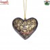 Golden Chinar Leaf Design Holiday Decoration - Paper Mache Heart Shape Christmas Ornament Tree Hanging