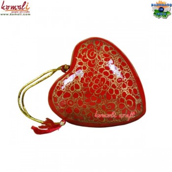 Puffy Red Heart Holiday Decoration - Hand Painted Paper Mache Christmas Ornament