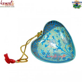 Golden Chinar Leaf Design on Blue Back - Drop - Holiday Decoration Christmas Ornament Hanging Heart 