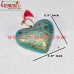 Golden Chinar Leaf Design on Green Floral Pattern - Holiday Decoration Puffy Heart Hanging Ornament