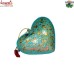 Golden Chinar Leaf Design on Green Floral Pattern - Holiday Decoration Puffy Heart Hanging Ornament