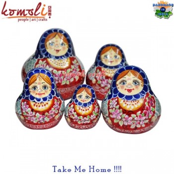 Matryoshka Nesting Dolls Set - Hand Painted Paper Mache Artwork - Set of 5 Dolls