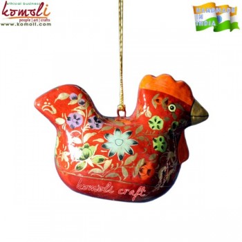 Scarlet Rooster - Ecofriendly Upcycled Christmas Ornament Decoration Made of Paper Mache, Hand Painted