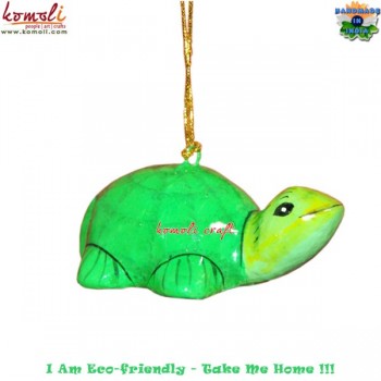 Green Turtle Holiday Decoration - Paper Mache Animal Christmas Tree Hanging Ornaments Decorations