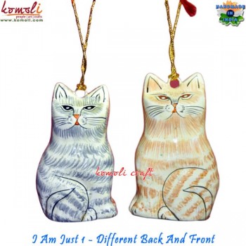 Woohoo - Two In One Pussy Cat Christmas Ornament - Hand Painted Paper Mache