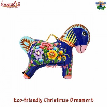 Vintage Theme Multi-Color Floral Pattern Hand Painted Ecofriendly Paper Mache Horse Ornament For Christmas Crafting Decoration