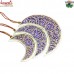 Purple Floral Pattern Moon Holiday Decoration and Christmas Tree Hanging Ornament - (Set of 3 Moons)