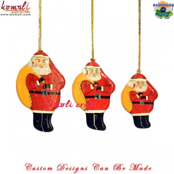 Cute Little Santa - Christmas Hanging - Red Hand Painted Wood MDF