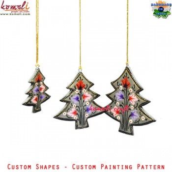 Black Multi Color Chinar Tree - Christmas Hanging - Hand Painted Paper Mache