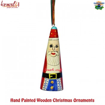 Wooden Cone Triangular Santa Hand Painted Christmas Ornament Tree Decoration