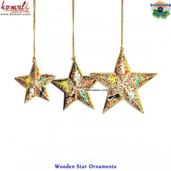 Golden Star Set of 3 - Christmas Tree Hanging Ornament Decor - Hand Painted Custom Designs