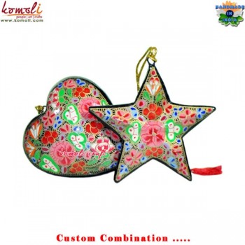 Christmas Decoration Heart and Star - Hand Painted Holiday Christmas Decor 