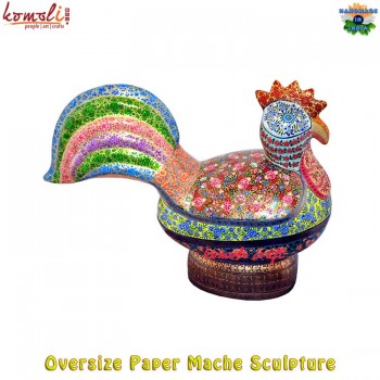 Oversize Multi-Color Flower Design Vintage Retro Style Paper Mache Hen Shape Upcycled Box For Home Decoration