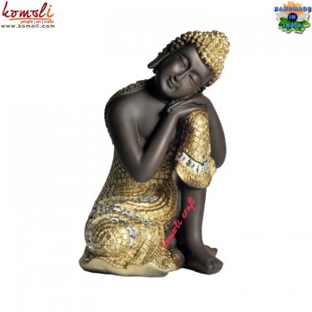 Resting Buddha With Golden Designer Adorns - 7 Inches Poly Resin Statue