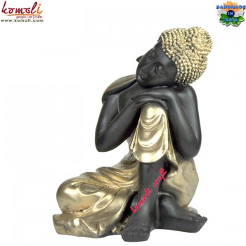 Resting Buddha With Golden Adorns - 8.5 Inches Poly Resin Statue for Home Decoration