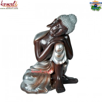 Calm Pose of Brown Buddha in Plain Silver Adorns - (10.5 Inches)