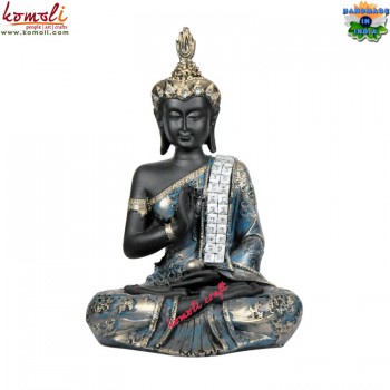 Meditating Buddha Blue Adorns With Crown - (10 Inches) Poly Resin Home Decoration Piece