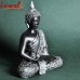 Meditating Buddha Silver Adorns With Crown - (11 Inches) Poly Resin Buddha Statue Home Decoration