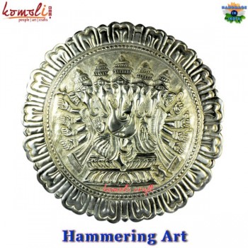 Punchmukhi Ganesha on Brass Sheet - Magnificent Repousse Artwork