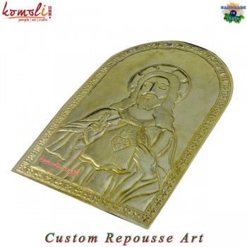 Hammering Art Brass Meta Repousse - Jesus On Brass Sheet (Golden)