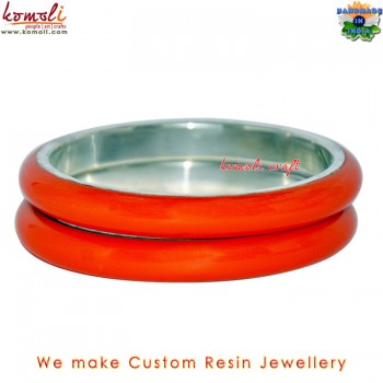 Ocher Bright Orange Twin Brass Resin Combination Jewellery Bangle Set