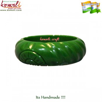 Green Carved Wide Rope type design - Resin Carved Bangle Bracelet