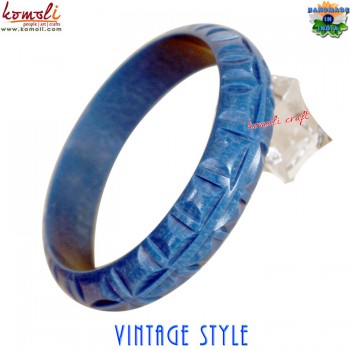 Blue Marble Carved Brackets Handmade Resin Bangle