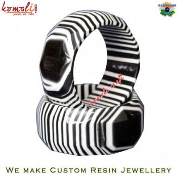 Thin black and white layered faceted resin bangle bracelet jewelry
