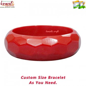 Faceted Solid Bold Red Diamond Design - Resin Carved Bangle Bracelet Custom